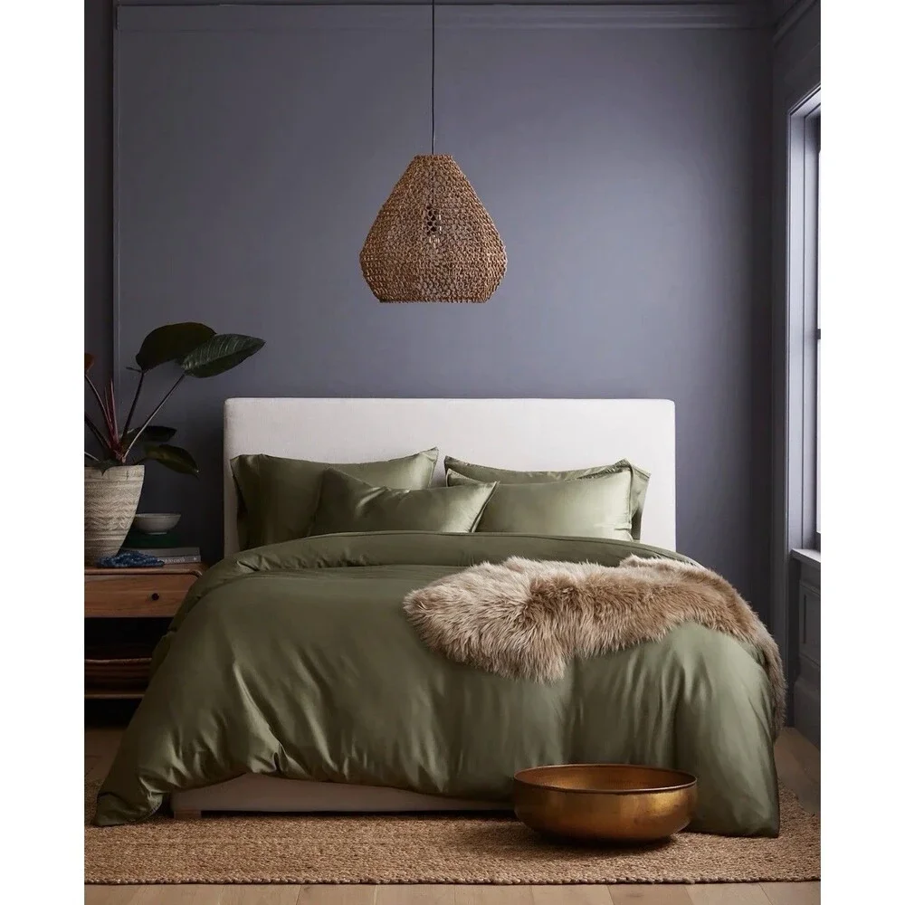Quince Duvet Cover Set Full Queen Olive Viscose from Bamboo NEW $134 Retail